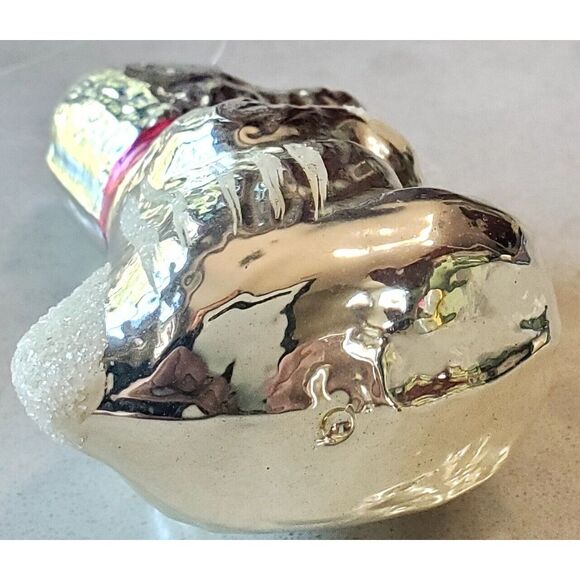 VTG Ornament German or Russian Silver Glass Dog w/ Pink Bow Snow Tufts Textured - Picture 12 of 12